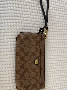 Coach Brown Signature Logo Wristlet with Gold Hardware